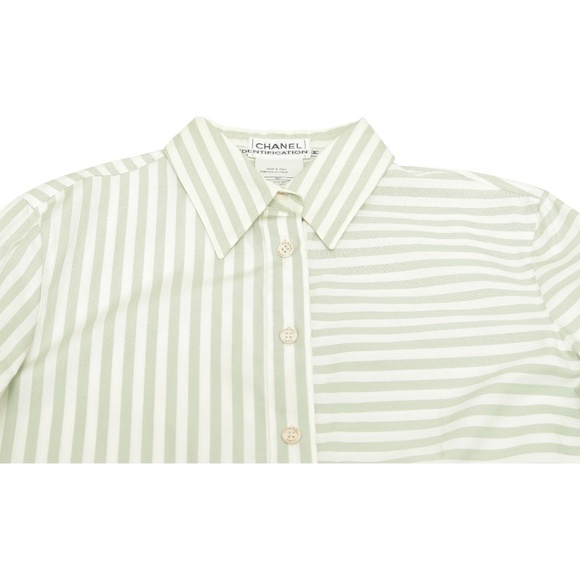 CHANEL IDENTIFICATION Striped Shirt Blouse Button Down 3/4 Sleeve 38 OOC VINTAGE - Picture 3 of 6